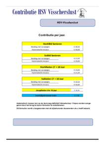 Contributie HSV Visscherslust HSV-Visscherslust Contributie per jaar. Hoofdlid Senioren Betaling met acceptgiro