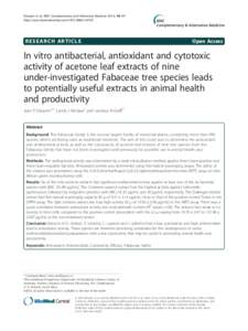 In vitro antibacterial, antioxidant and cytotoxic activity of acetone leaf extracts of nine under-investigated Fabaceae tree species leads to potentially useful extracts in animal health and productivity