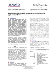 SPECTROPHOTOMETERS  Application note: A09-008A Quantitative determination of glucose in an energy drink, apple juice and wine