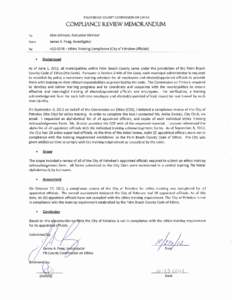 PALM BEACH COUNTY COMMISSION ON ETHICS  COMPLIANCE REVIEW MEMORANDUM To:  Alan Johnson, Executive Director