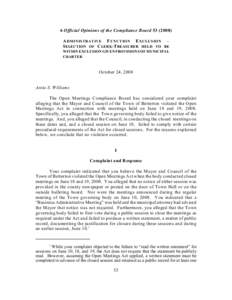 6 Official Opinions of the Compliance Board[removed]A DMINISTRATIVE F UNCTION E XCLUSION – S ELECTION OF C LERK-T REASURER HELD TO BE WITHIN EXCLUSION GIVEN PROVISIONS OF MUNICIPAL CHARTER