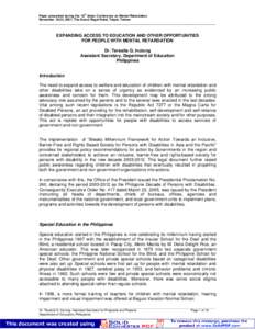 Paper presented during the 18th Asian Conference on Mental Retardation November 18-23, 2007, The Grand Regal Hotel, Taipei, Taiwan _________________________________________________________________________________________