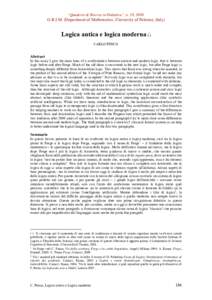 “Quaderni di Ricerca in Didattica”, n. 19, G.R.I.M. (Department of Mathematics, University of Palermo, Italy) Logica antica e logica moderna ( ) *