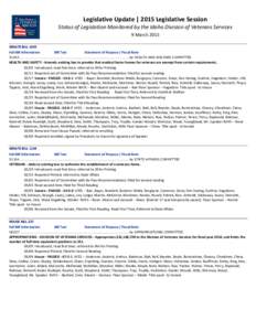 Legislative Update | 2015 Legislative Session Status of Legislation Monitored by the Idaho Division of Veterans Services 9 March 2015 SENATE BILL 1043 Full Bill Information