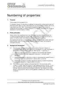council procedure  Numbering of properties 1.  Purpose