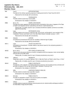 Legislative Day History Wednesday May 28th, 2014 Chamber: House HB1  May 28, [removed]:01 PM