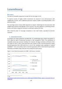 Luxembourg Key issues The share of renewable energy levels remains far from the target of 11%. To improve security of supply, further investments are required in new interconnectors with neighbouring countries, and in ad