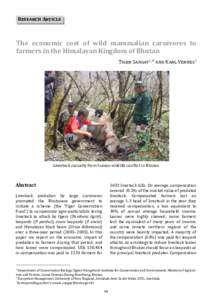 Research Article  The economic cost of wild mammalian carnivores to farmers in the Himalayan Kingdom of Bhutan Tiger Sangay1,2* and Karl Vernes2
