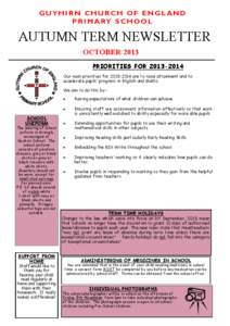 GUYHIRN CHURCH OF ENGLAND P R I M A RY S C H O O L AUTUMN TERM NEWSLETTER OCTOBER 2013 PRIORITIES FOR[removed]