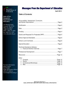April[removed]Table of Contents State of New Hampshire Department of