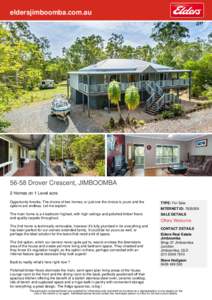 eldersjimboomba.com.auDrover Crescent, JIMBOOMBA 2 Homes on 1 Level acre Opportunity knocks. The choice of two homes, or just one the choice is yours and the options are endless. Let me explain.