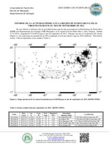 RED SISMICA DE PUERTO RICO  Universidad de Puerto Rico Recinto de Mayagüez Departamento de Geología