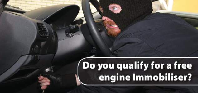 Do you qualify for a free engine Immobiliser? Do you qualify for a free engine Immobiliser?  Car theft is not only inconvenient, it is also costly.