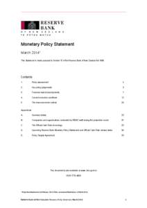 Monetary Policy Statement March[removed]This Statement is made pursuant to Section 15 of the Reserve Bank of New Zealand Act[removed]Contents 1.