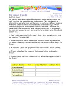 Ice Cream Stands by Shelly Hazard August 2013 Print ‘n’ Play Text and Table of Results