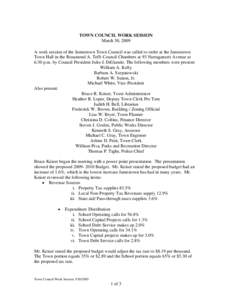 TOWN COUNCIL WORK SESSION March 30, 2009 A work session of the Jamestown Town Council was called to order at the Jamestown Town Hall in the Rosamond A. Tefft Council Chambers at 93 Narragansett Avenue at 6:30 p.m. by Cou