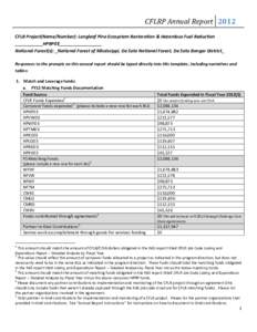 CFLRP Annual Report 2012 CFLR Project(Name/Number): Longleaf Pine Ecosystem Restoration & Hazardous Fuel Reduction ___________HPRP03_________________ National Forest(s): _National Forest of Mississippi, De Soto National 