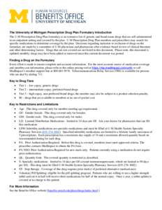 The University of Michigan Prescription Drug Plan Formulary Introduction