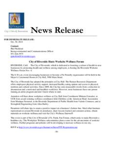 News Release FOR IMMEDIATE RELEASE: Oct. 30, 2014 Contact: Phil Pitchford Intergovernmental and Communications Officer