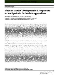 Contributed Paper  Effects of Exurban Development and Temperature on Bird Species in the Southern Appalachians HEATHER A. LUMPKIN∗ AND SCOTT M. PEARSON† ‡ ∗