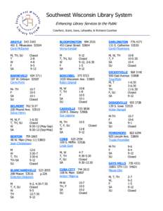 Southwest Wisconsin Library System Enhancing Library Services to the Public Crawford, Grant, Iowa, Lafayette, & Richland Counties ARGYLE[removed]E. Milwaukee 53504
