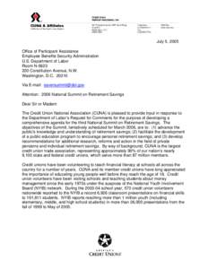 July 5, 2005 Office of Participant Assistance Employee Benefits Security Administration U.S. Department of Labor Room N[removed]Constitution Avenue, N.W.