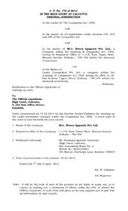 C. P. No. 176 of 2013 IN THE HIGH COURT AT CALCUTTA ORIGINAL JURISDICTION In the matter of: The Companies Act, 1956; And In the matter of: An application under sections 433, 434
