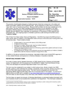 No. New York State Department of Health Bureau of Emergency Medical Services POLICY STATEMENT