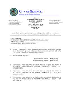 CITY OF SEMINOLE Achieving Service Through Dedication Mayor Leslie Waters Vice Mayor Thom Barnhorn Councilor Chris Burke