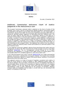 EUROPEAN COMMISSION  MEMO Brussels, 6 December[removed]Antitrust: Commission welcomes