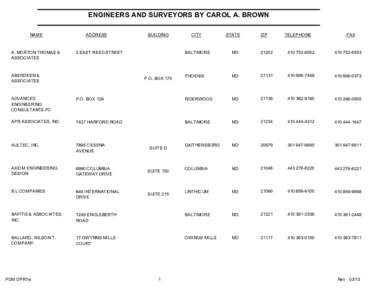 ENGINEERS AND SURVEYORS BY CAROL A. BROWN NAME A. MORTON THOMAS & ASSOCIATES