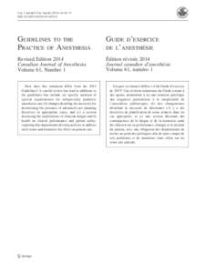 Can J Anesth/J Can Anesth[removed]:46–71 DOI[removed]s12630[removed]GUIDELINES TO THE PRACTICE OF ANESTHESIA