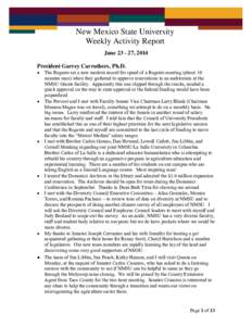 New Mexico State University Weekly Activity Report June[removed], 2014 President Garrey Carruthers, Ph.D. 