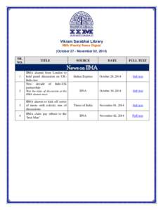 Vikram Sarabhai Library IIMA Weekly News Digest (October 27 - November 02, 2014) SR. NO.