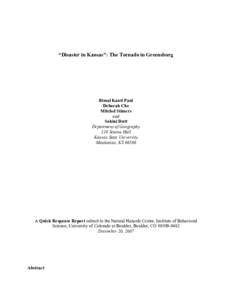 Kiowa County /  Kansas / Greensburg /  Kansas / Greensburg / Tornado warning / Panavia Tornado / May 2007 tornado outbreak / Joplin tornado / Natural disasters / Tornadoes in the United States / Geography of the United States