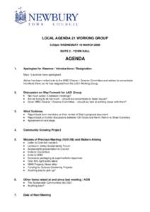 LOCAL AGENDA 21 WORKING GROUP 5:30pm WEDNESDAY 19 MARCH 2008 SUITE 2 - TOWN HALL AGENDA 1.