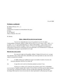 18 avril 2000 Privilégié et confidentiel M. Richard Drouin, O.C., c.r. Président Commission d’examen de la rémunération des juges 8e étage