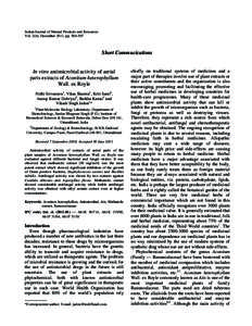 Indian Journal of Natural Products and Resources Vol. 2(4), December 2011, pp[removed]Short Commucications  In vitro antimicrobial activity of aerial