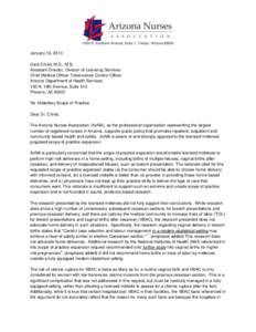 1850 E. Southern Avenue, Suite 1, Tempe, Arizona[removed]January 10, 2013 Cara Christ, M.D., M.S. Assistant Director, Division of Licensing Services Chief Medical Officer Tuberculosis Control Officer