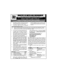 MINISTRY OF WATER AND ENVIRONMENT  THE REPUBLIC OF UGANDA Plot[removed]Port Bell Road P.O. Box[removed]Kampala- Uganda LAKE VICTORIA ENVIRONMENT MANAGEMENT PROJECT II