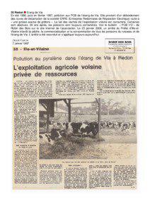 35 Redon Etang de Via En été 1986, puis en février 1987, pollution aux PCB de l’étang de Via. Elle provient d’un débordement des cuves de décantation de la société ERRE (Entreprise Redonnaise de Réparation Electrique) suite à