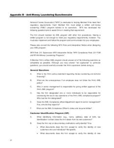 Appendix B - Anti-Money Laundering Questionnaire (NFA Regulatory Requirements for FCMs, IBs, CPOs and CTAs)