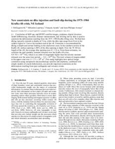 JOURNAL OF GEOPHYSICAL RESEARCH: SOLID EARTH, VOL. 118, 3707–3727, doi:[removed]jgrb.50223, 2013  New constraints on dike injection and fault slip during the 1975–1984 Krafla rift crisis, NE Iceland J. Hollingsworth,1
