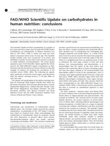 European Journal of Clinical Nutrition[removed]Suppl 1), S132–S137  & 2007 Nature Publishing Group All rights reserved[removed] $30.00 www.nature.com/ejcn  FAO/WHO Scientific Update on carbohydrates in