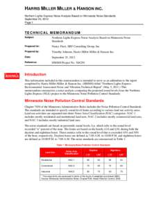 HARRIS MILLER MILLER & HANSON INC. Northern Lights Express Noise Analysis Based on Minnesota Noise Standards September 25, 2012 Page 1  TECHNICAL MEMORANDUM