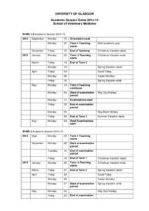 UNVERSITY OF GLASGOW Academic Session Dates[removed]School of Veterinary Medicine BVMS 1-2 Academic Session[removed]