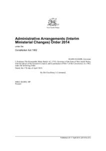 New South Wales  Administrative Arrangements (Interim Ministerial Changes) Order 2014 under the