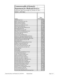 Commonwealth of Kentucky Department for Medicaid Services Prepared by Myers and Stauffer LC, October 24, 2011 October 1, 2011 Rates  Facility