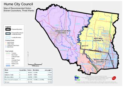 Hume City Council Map of Recommended Option Eleven Councillors, Three Wards Legend Proposed Boundary