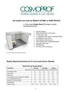 All booths are sold as READY STAND or RAW SPACE.    